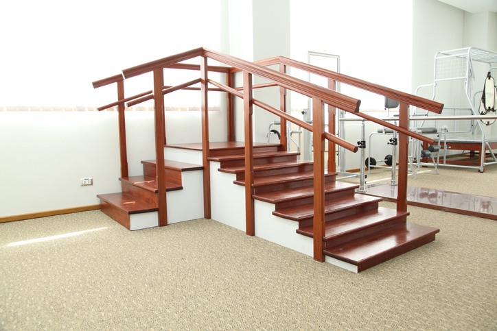 Outpatient Therapy Services at Spring Lake Skilled Nursing & Rehabilitation in Shreveport, LA featuring rehab stairs for physical mobility training